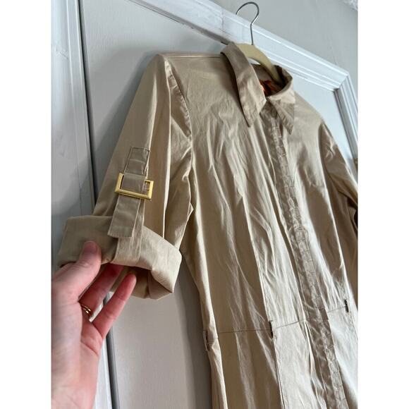 Tory Burch Khaki Tan Short Sleeve Button Down Dress Sz 6 - Picture 2 of 5